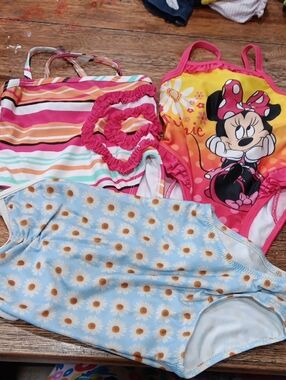 Girls 3-Piece Swimsuit Lot with Minnie & Daisy Prints